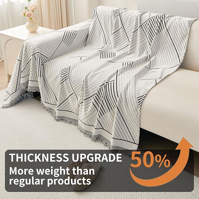 HAOMAIJIA Non Slip Couch Cover Sofa Covers for 2 Cushion Couch Washable sectional Couch Covers for Dogs pet Furniture Protector Couch Cover Blanket for Living Room (CQ-Black/Grey, 71"x102")