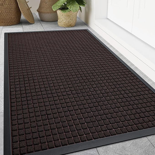 Smiry Front Door Mat Outside Entrance, Heavy Duty Natural Rubber Doormat, Non Slip, Trap Dirt and Moisture, Easy Clean, Low Profile Welcome Floor Mats for Indoor Outdoor Entry, 70x46.5 Inch, Brown