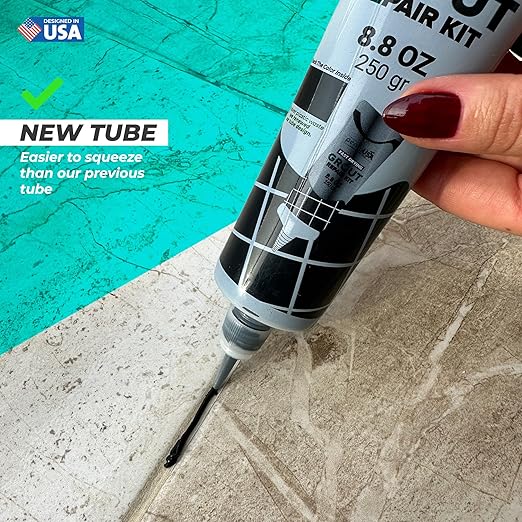 Pentausa Premixed Acrylic Sanded Tile Grout Repair Kit - Ready to Use Grout Renew Filler for Bathroom, Shower, & Kitchen Tile with Grout Removal Tool, Applicator & Sponge, (8.8 Oz - 250gr) (Black)
