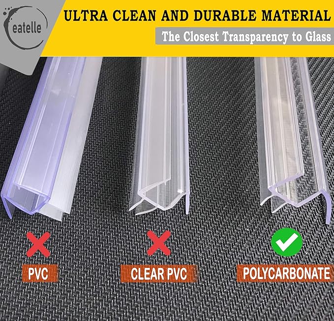 eatelle Shower Door Bottom Seal with Drip Rail for 1/2" (12mm) Thick Glass, 36" Long Sweep - Ultra Clear Polycarbonate