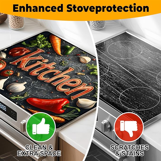Kitchen Stove Top Cover Retro Flower Gas Stove Top Cover for Home Decoration Kitchen Pad Non-Stick Washable Cooktop Covers Countertop Protector Keep Stove Clean 28"x20"