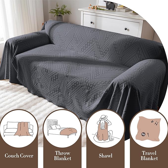 Waterproof Sofa Covers, Reversible, Pet-Friendly, Washable and Anti-Slip, Anti-Scratch Couch Cover with 3 Cushions, Sofa Slipcovers for Dogs and Cats (71×134in/Dark Grey)