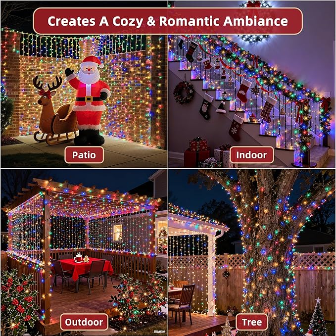 240ft Outdoor Christmas Lights, 750 LED Super Long String Lights 12 Modes & Timer Memory, Dimmable Outsite Waterproof Light Strings for Xmas Tree Garden Wedding Party Holiday Decorations Multicolor