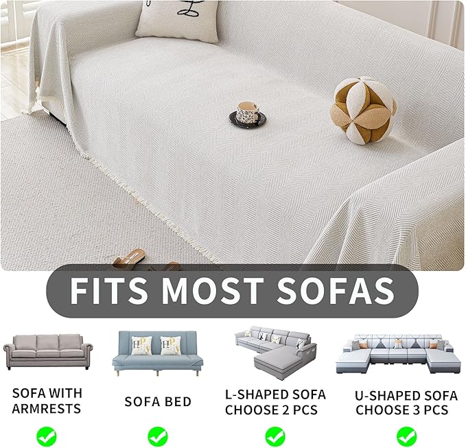 HAOMAIJIA Non Slip Couch Cover Sofa Covers for 2 Cushion Couch Washable sectional Couch Covers for Dogs pet Furniture Protector Couch Cover Blanket for Living Room (Off White, 71"x102")