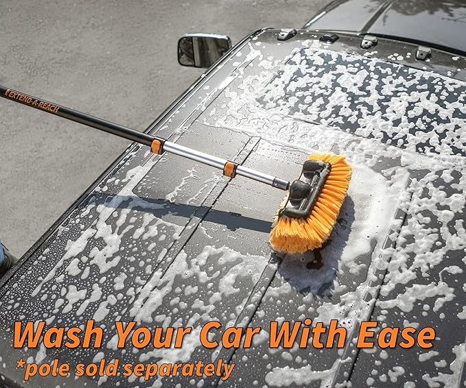 Soft Car Wash Brush Head with 5-Sided Soft Bristle // Soft Scrub RV Wash Brush for Vehicles // Twist-On Truck Washing Brush Fits Standard Acme Threaded Extension Poles (Pole Sold Separately)