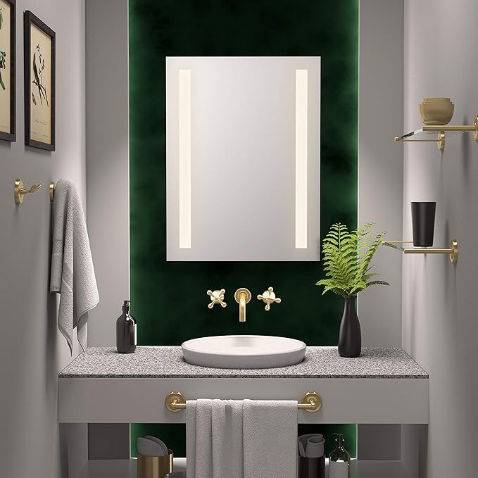 Gatco 5057 Designer II Glass Shelf, Brushed Brass/Wall Mounted 22.50" x 5.85" Tempered Glass/Floating Rectangle Glass Shelf for Bathroom