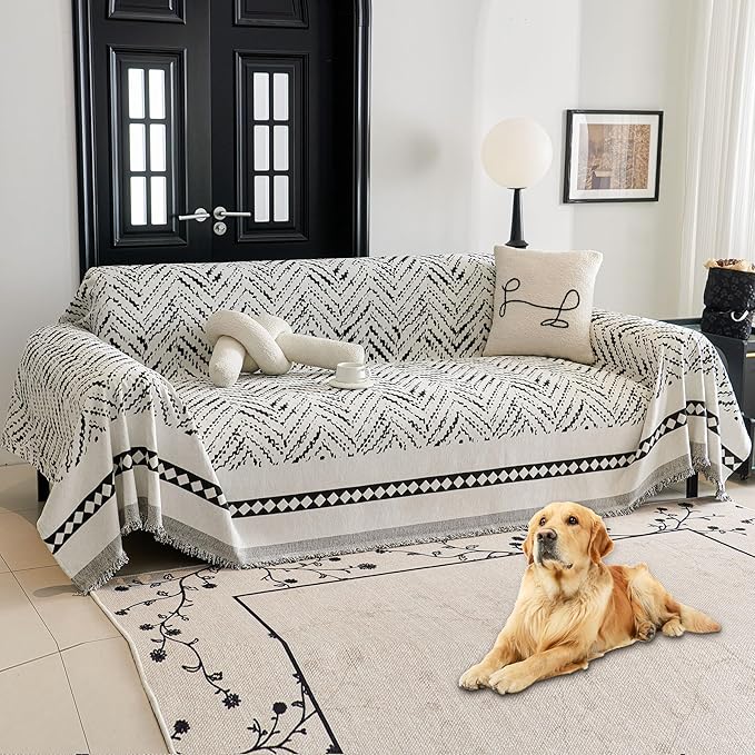 HAOMAIJIA Non Slip Couch Cover Sofa Covers for 3 Cushion Couch Washable sectional Couch Covers for Dogs pet Furniture Protector Couch Cover Blanket for Living Room (MR-Black, 71"x118")