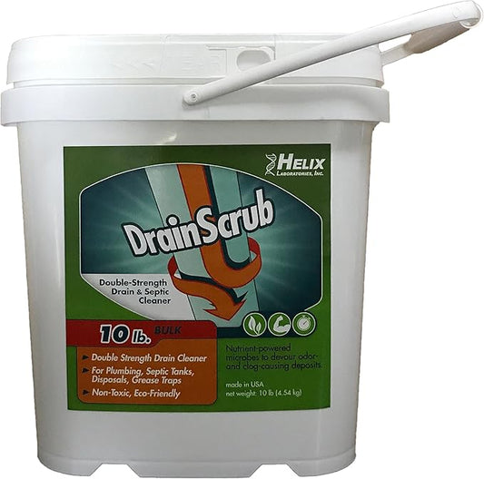 DrainScrub Powder Enzyme Drain Cleaner and Septic Treatment Environmentally Friendly Bacteria Unclog and Deodorize Pipes (10 lbs)