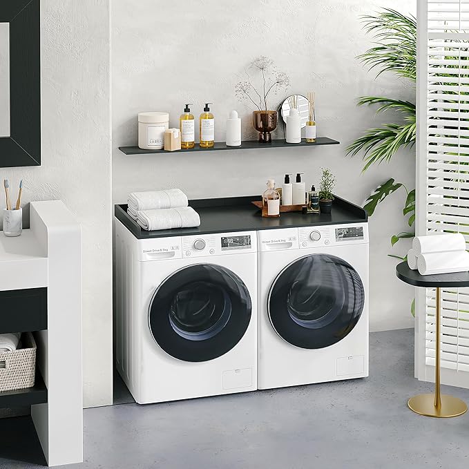 Washer Dryer Countertop,27.5" x 54" Wood Topper for Laundry Room Organization，Laundry Countertop over Washer and Dryer,With Edge Rails,Non-Slip Mat,Easy to Assemble
