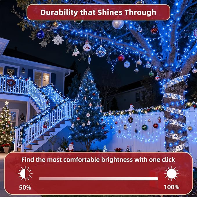 470ft Outdoor Christmas Lights, 1500 LED Super Long String Lights 12 Modes & Timer Memory, Dimmable Outsite Waterproof Light Strings for Xmas Tree Garden Wedding Party Holiday Decorations Blue