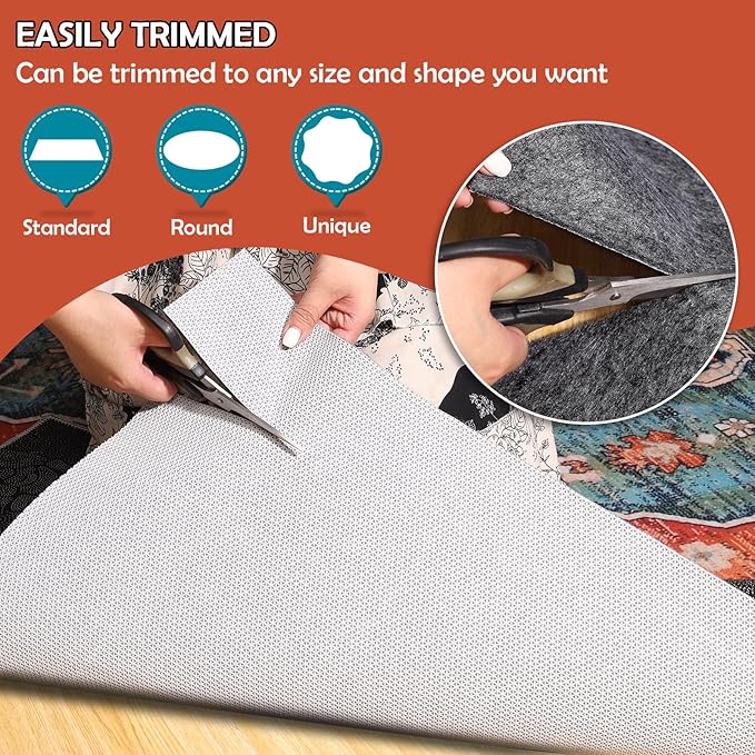 Waterproof Rug Pad, Thick 9x12 Ft Under Area Rug Carpet Pad, Non Slip Rug Pads for All Floors and Hardwood Floors Finishes, Keep Carpets in Place Soft and Prevent Rug from Wrinkling or Buckling