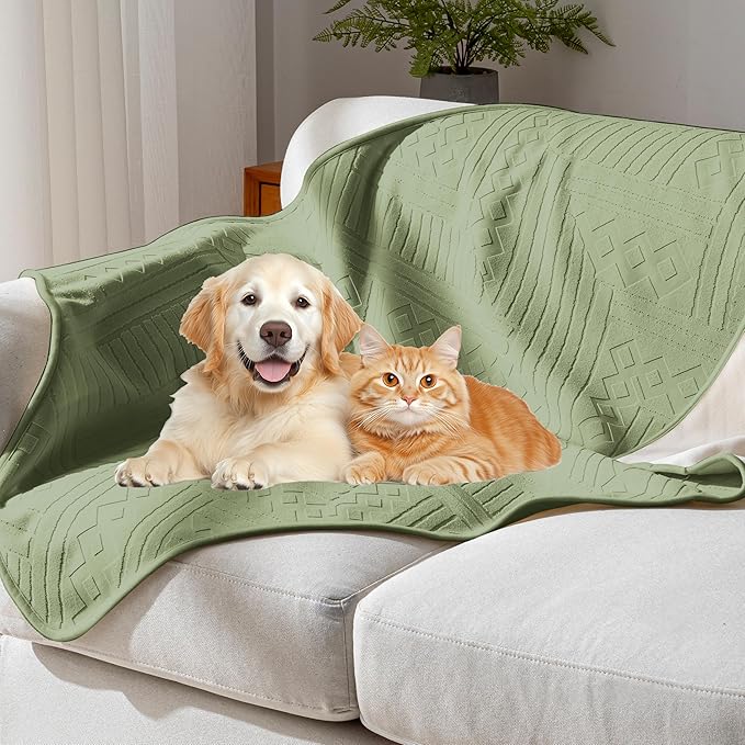 Waterproof Recliner Chair Cover - Washable Double-Sided Velvet and Pattern Reversible Cover for Couch, Bed, Car and Sofa Protection for Dogs, 30x40in/Green
