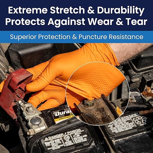 Adenna ProWorks CATCH Disposable Nitrile Gloves – 9 Mil, Heavy Duty Work Rubber Glove with Raised Pyramid Grip, Non–Latex & Powder Free, Pack of 100, Medium, Orange