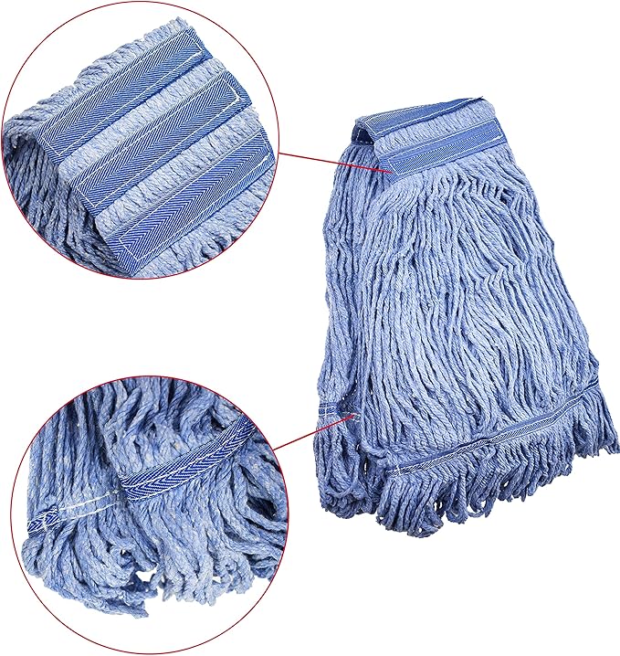 Mop Head Replacement Commercial Heavy Duty String Blue Wet Mop Heads for 3 Typs Commercial Mop Handle(4 pcs,Large,Weight 23oz)