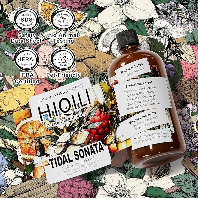 HIQILI Tidal Sonata Fragrance Oil for Diffuser, Ocean & Lemon Scents, Candle & Soap Making, Personal Care Scenting, Aquatic Notes, Long-Lasting Scents - 5.07 Fl Oz