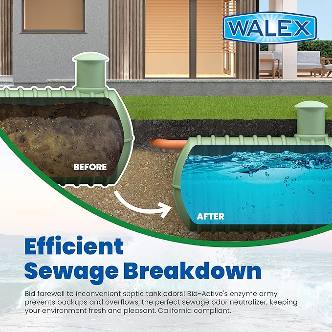 Walex Bio-Active Home Septic Tank Treatment-Strong Digestive Power with Beneficial Bacteria & Enzymes for Liquefying Solids & Breaking Down Waste,Odor Neutralizer -1 Year Supply,12 Counts(Pack of 12)