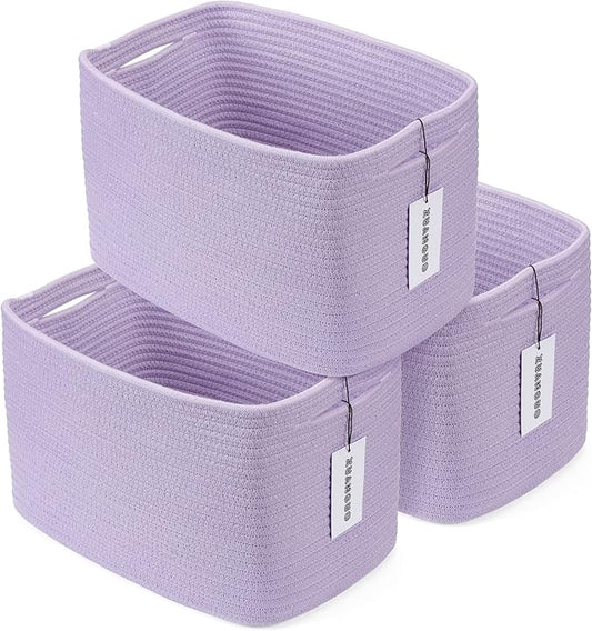 Cotton Rope storage Basket Bins Woven Basket for Organizing Shelves 15X10X9.3" Rectangle Decorative Baskets For storage Clothes Toys Books Towels Nursery basket organizer 3 pack purple or lavender