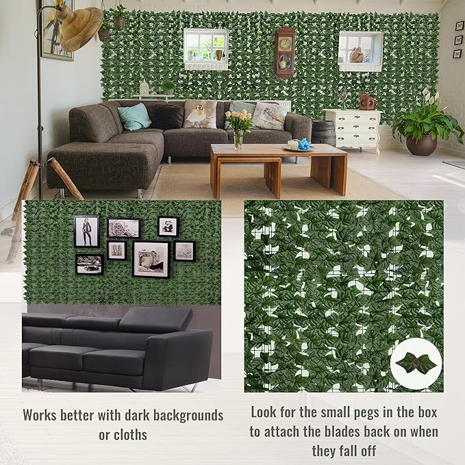 Artificial Ivy Privacy Fence Screen: 200 "x 60" (84 Sqft) Anti-Ultraviolet Artificial Hedge Grass Wall, Used for Indoor and Outdoor Green Background, Garden Greening Decoration