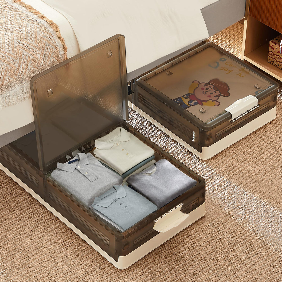 VECELO Under Bed Storage with Wheels, 2 Pack Stackable - Image 1