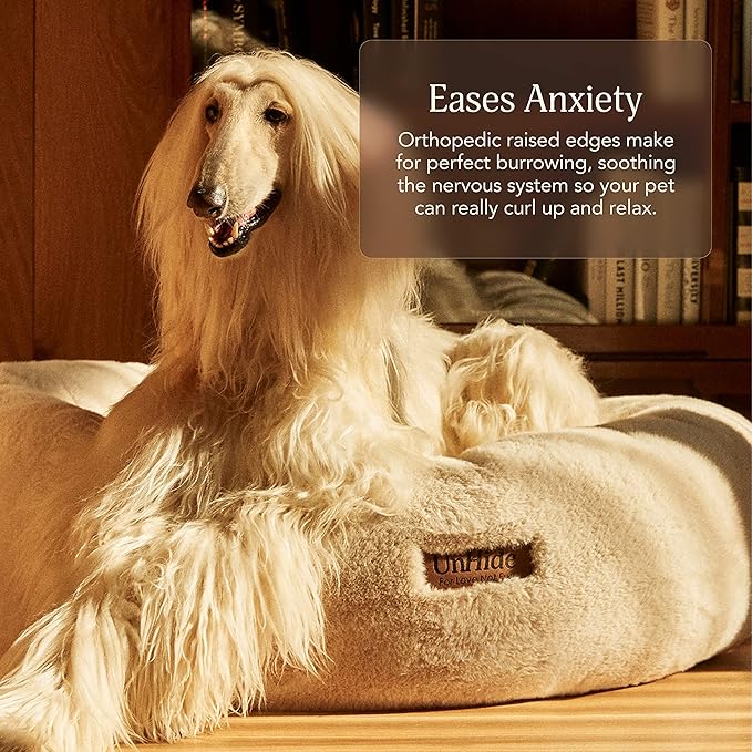 UnHide Floof Pet Bed - XL (40"x14") - Extra Soft Dog Bed - Removable Faux Fur Cover - Machine Washable - Helps Ease Pet Anxiety & Provides The Perfect Sleep - Deer