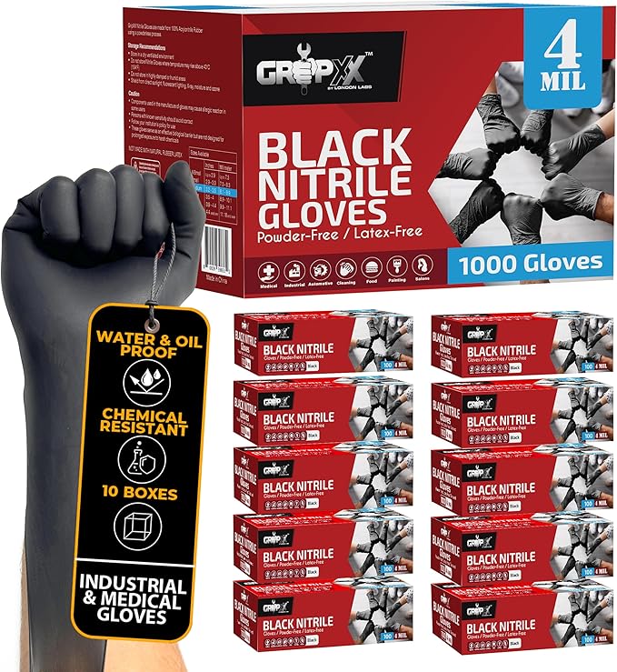 Black Nitrile Gloves Disposable Latex Free & Powder Free, 4 Mil Rubber Glove, Cleaning, Cooking, Mechanic(XS-XXL)