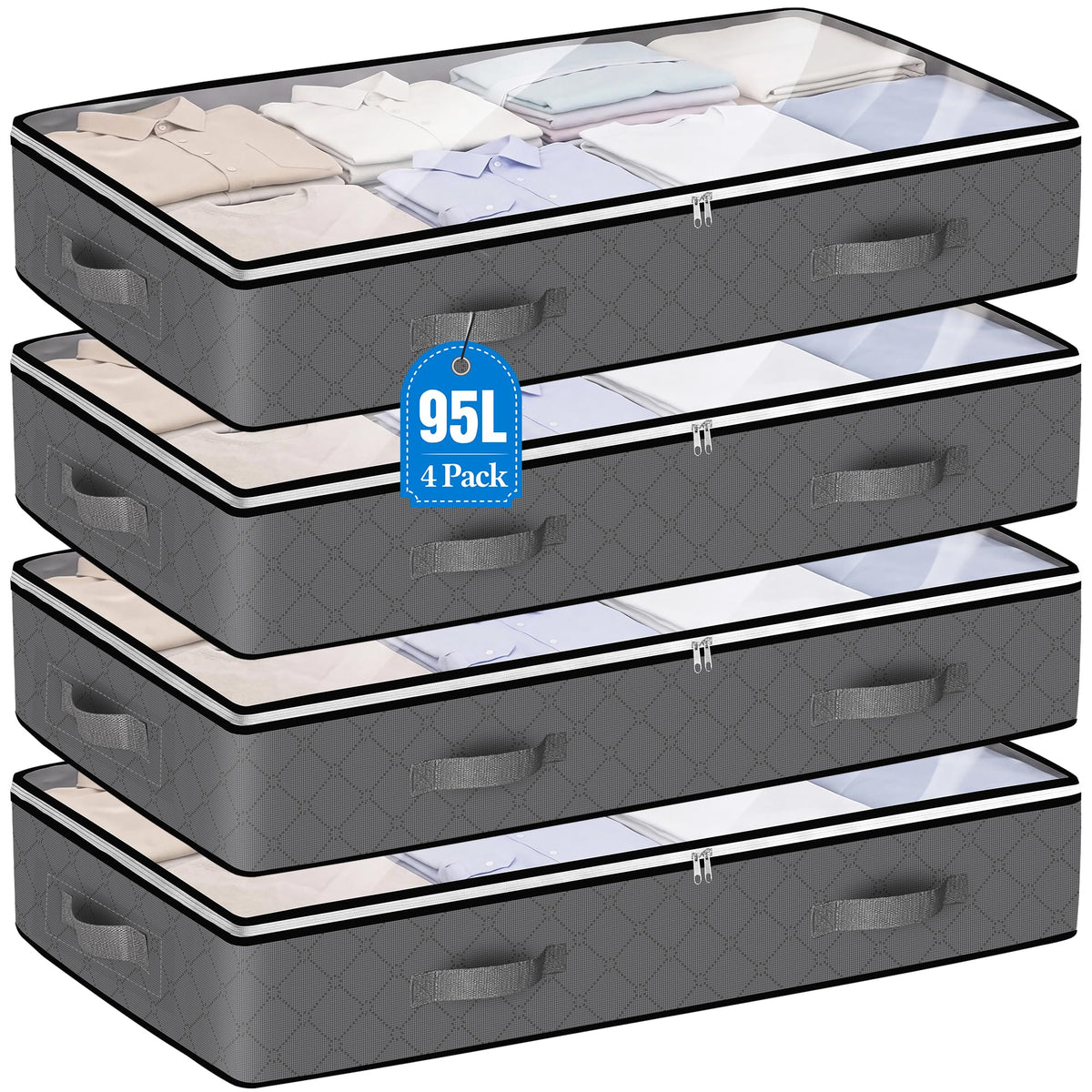 95L Under Bed Storage Containers, 4 Pack Closet Organizers - Image 1