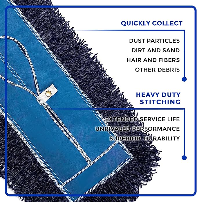 Nine Forty 2-Pack 24-Inch Premium Nylon Dust Mop Replacement Head - Heavy Duty Refill for Industrial, Commercial, and Residential Cleaning - Dry Floor Duster for Hardwood Surfaces - Blue (2-Pack)