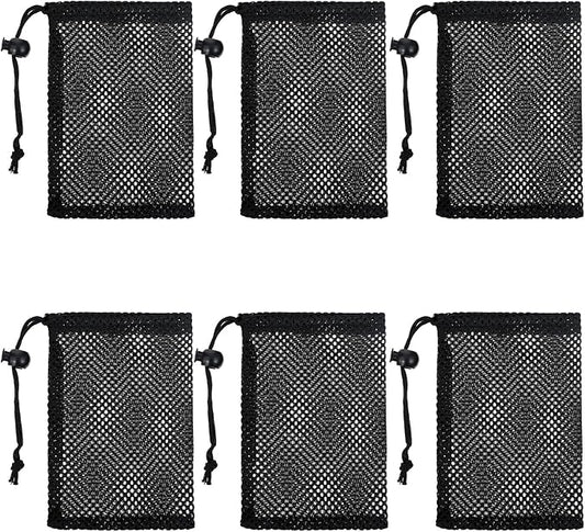 6 Pcs Small Mesh Bags Drawstring, 6x4 Inch Mesh Drawstring Bag Small Net Bag Black Portable Draw String Storage Bags Mini Nylon Meshing Pouch Travel Stuff Pouch