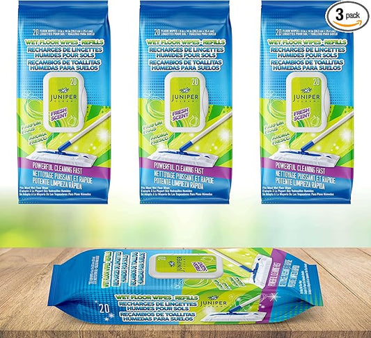 Wet Floor Wipes, Multi Surface Floor Cleaner Wet Mop Pads Fit Swiffer Sweeper Mop, Fresh Scent & Plant-Based Textured Cloth Trap Absorb Dirt, 20 Count (Pack of 3)