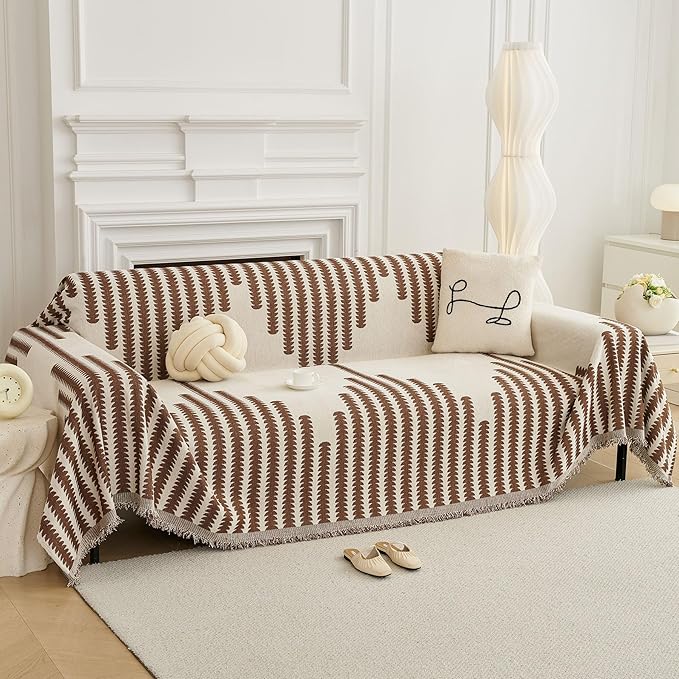 HAOMAIJIA Boho Sofa Covers Couch Covers for 3 Cushion Couch Sofa Pet Friendly Soft Thick Couch Cover for Dogs Washable Sectional Couch Covers L Shape Furniture Protector (Brown, 91"x118")