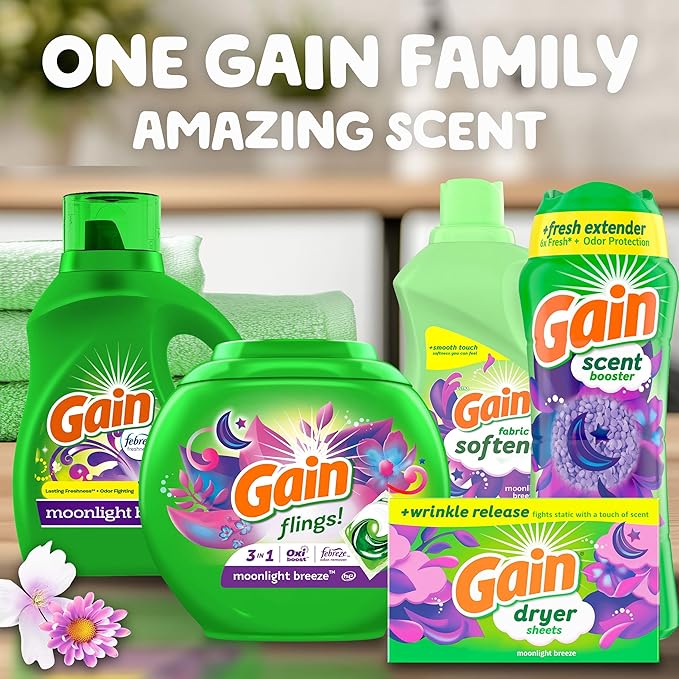 Gain Flings Laundry Detergent Pacs, 60 Count, Moonlight Breeze Scent, with Odor Defense, concentrated laundry soap pacs
