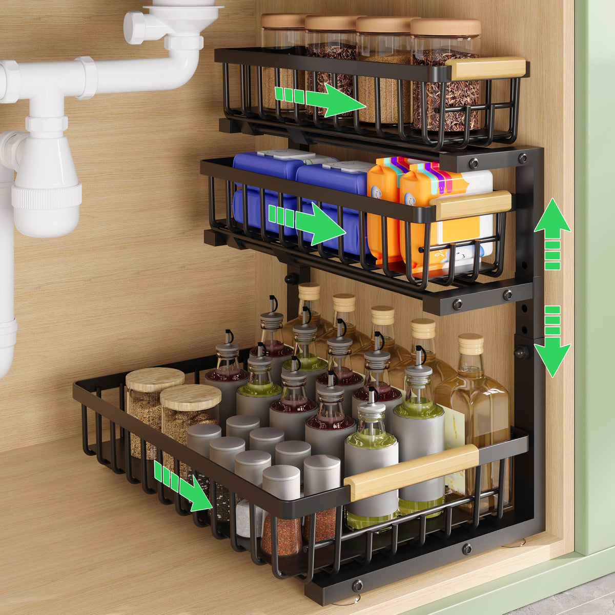 3 Tier Under Sink Organizer: Pull Out Cabinet Storag | Under Sink Stor - Image 1