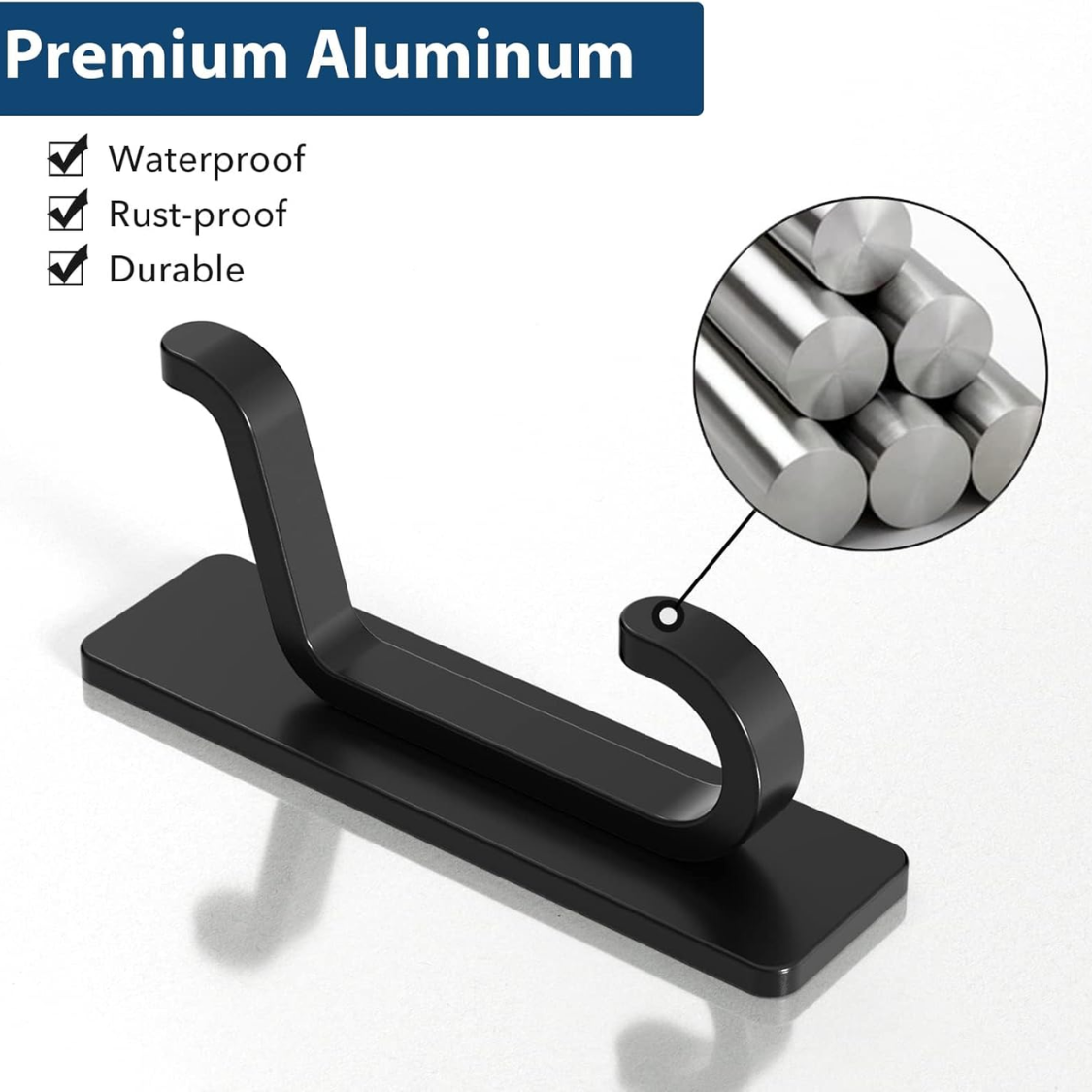 4 Pack 13LB Strong Adhesive Hooks Black Stick-On Wall Hooks For Coats Towels Bathroom Kitchen Home Storage Organization
