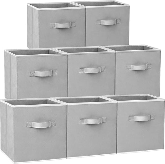 Criusia Large Storage Cubes - 13 Inch Heavy Duty Fabric Storage Bins for Shelves Closet, Cube Organizer - 8 Pack Collapsible Cube Storage Bins Baskets for Organizing Clothes Blankets Toys (Grey)