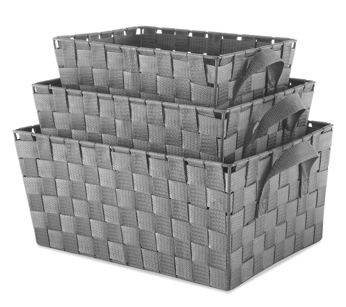 Whitmor Woven Strap Storage Baskets S/3-Gray - Image 1