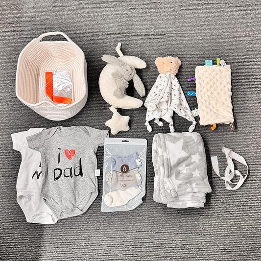 CREVENT Gift Set for Girls Boys -Diaper Caddy Organizer Basket with 1 Blanket, 1 Taggie, 1 Lovey, 3 Socks，2 Baby Bodysuits, 1 Crib Mobile, 1 Gift Bag - Newborn Essential