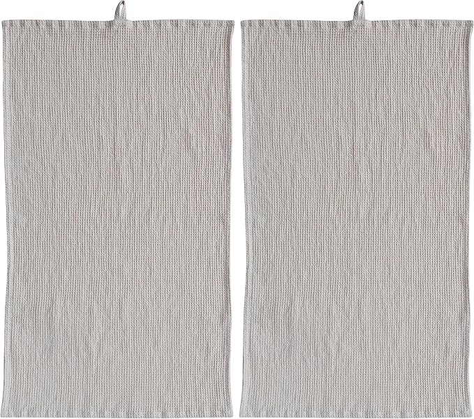 Creative Co-Op Oversized Woven Linen and Cotton Waffle Decorative Tea Towel with Loop for Dining and Kitchen, Cream Color (Pack of 2)