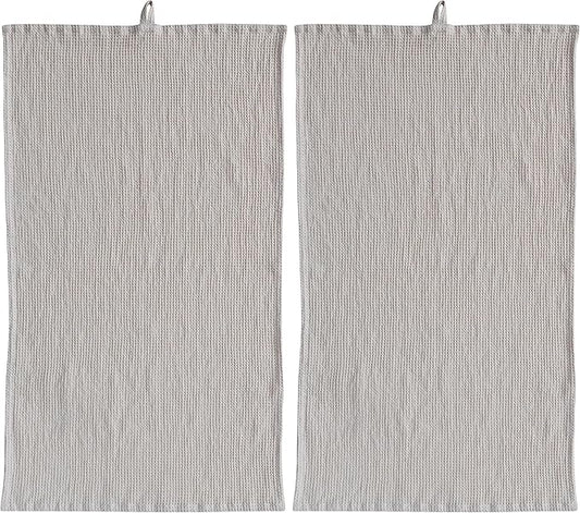 Creative Co-Op Oversized Woven Linen and Cotton Waffle Decorative Tea Towel with Loop for Dining and Kitchen, Cream Color (Pack of 2)