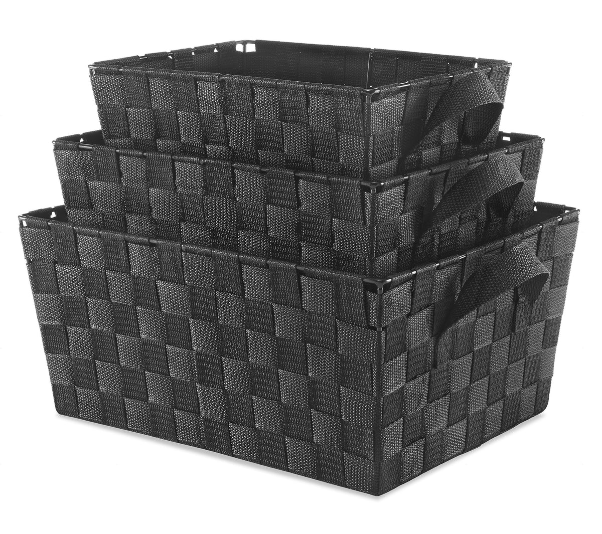 Whitmor Woven Strap Storage Baskets Set of 3 Black - Image 1