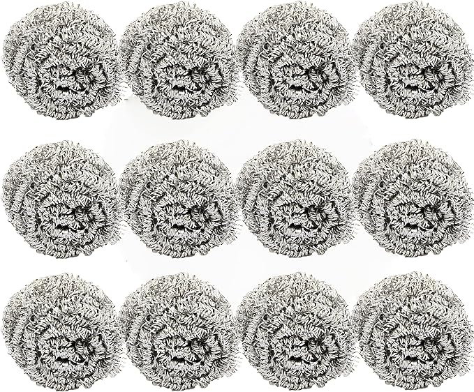 TrueCraftware-100g Stainless Steel Scrubber Ball Set of 12- for Cleaning Dishes Pans Pots Ovens Grills Stainless Steel Metal Scrubber for Kitchen Sinks Cleaning Steel Wool Pads