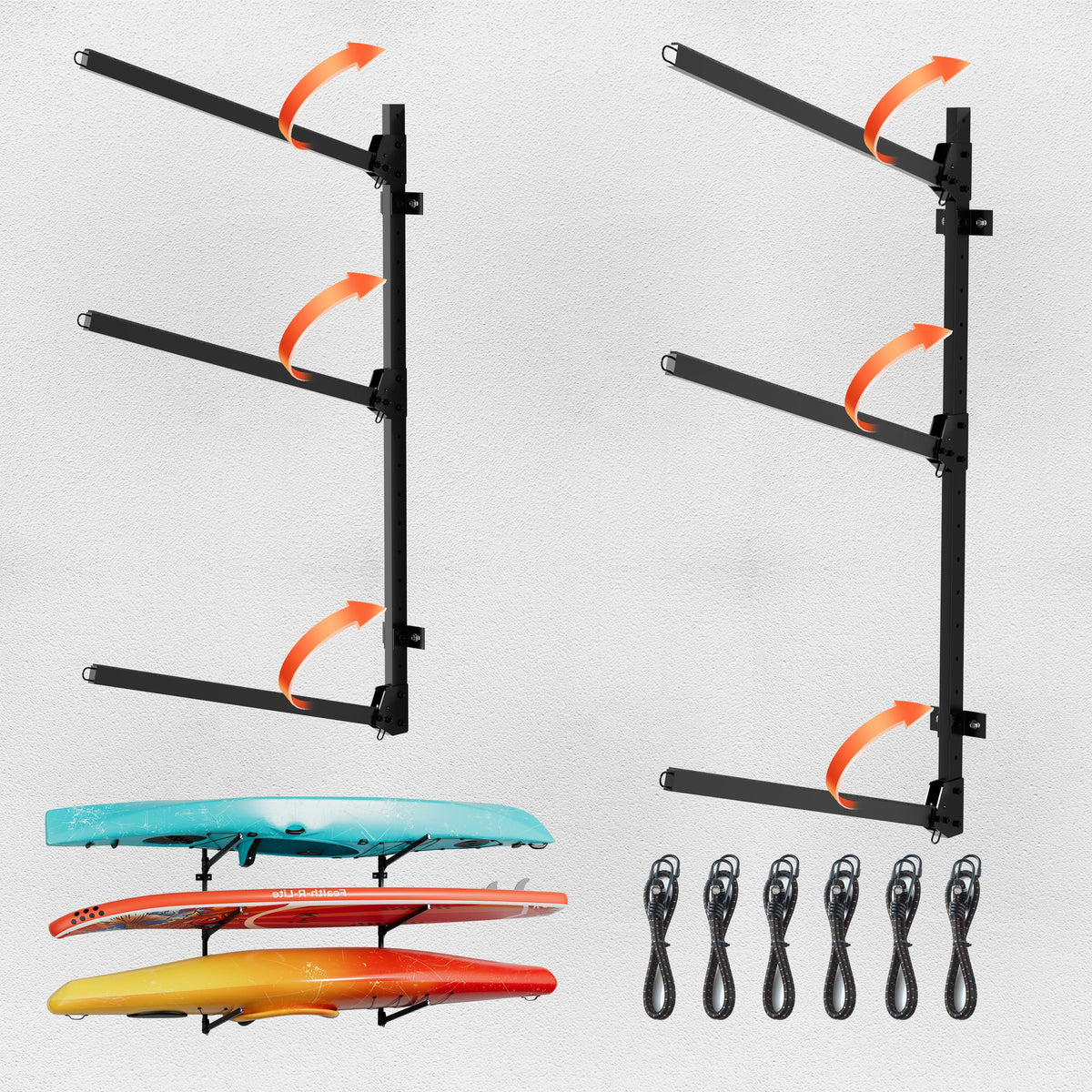 3-Tier Foldable Kayak Wall Mount Rack, 360 LBS Capacity - Image 1