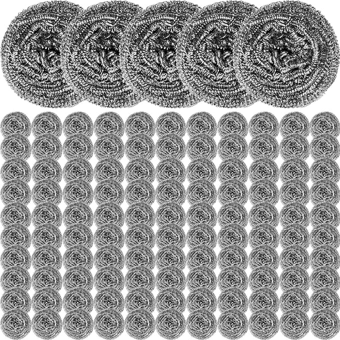 60 Pcs Stainless Steel Wool Scrubber Bulk Steel Wool Sponges Pack Metal Dishwashing Wire Scouring Pads Heavy Duty Clean Dish Pot Pan and Oven for Cleaning Kitchen Bathrooms and More