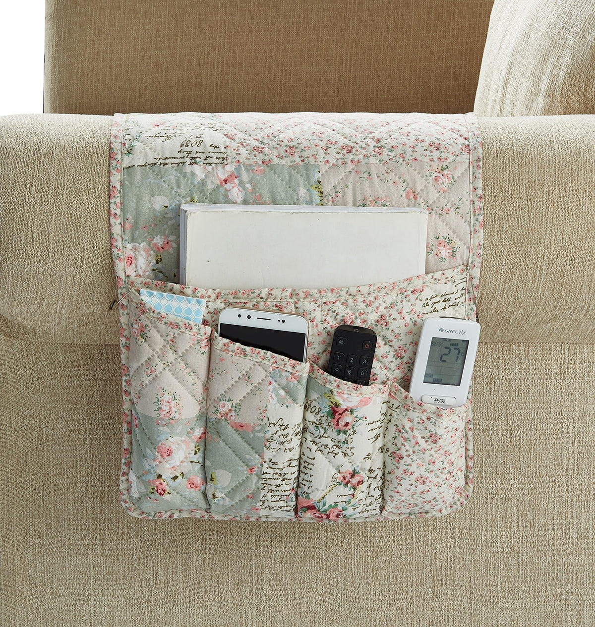 Brilliant Sunshine Soft Pink Rose & Sage Couch Armrest - Image 1