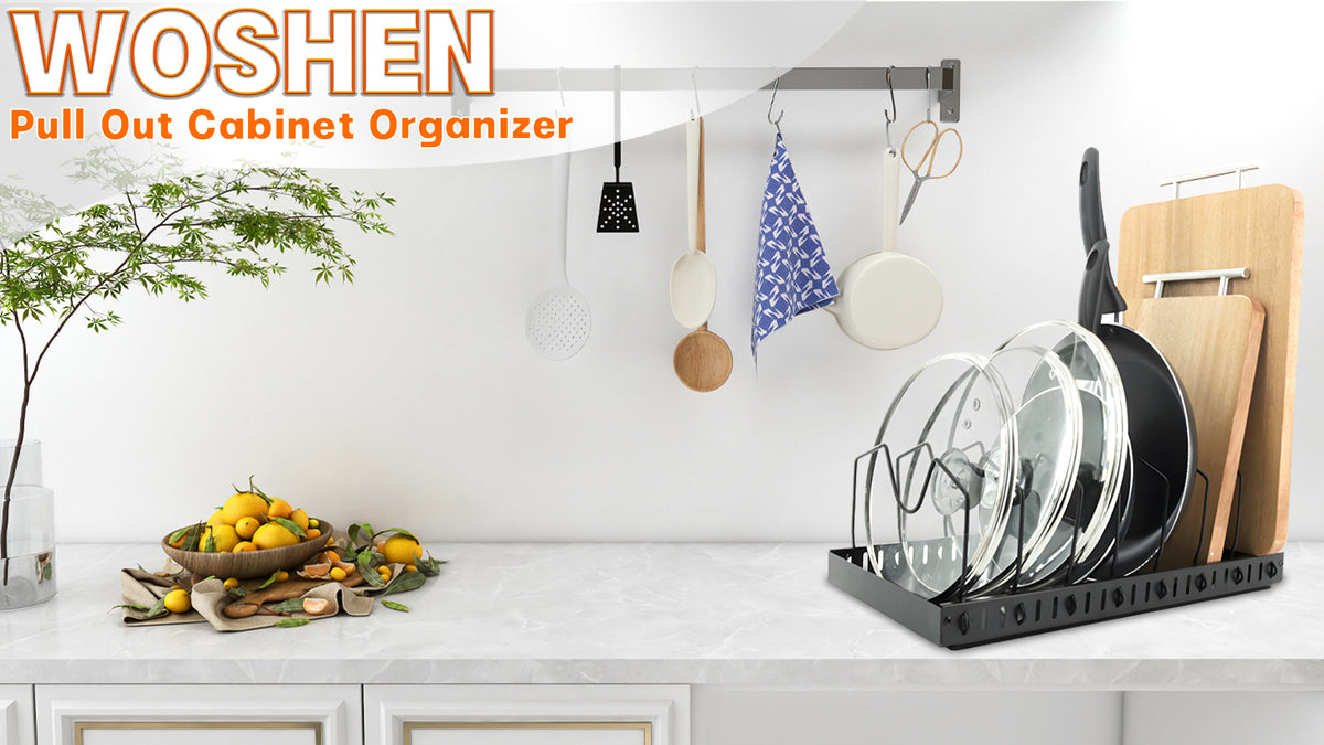 Black Pull Out Pot Lid Organizer, Cabinet Pan Rack, 10 Dividers - Image 8