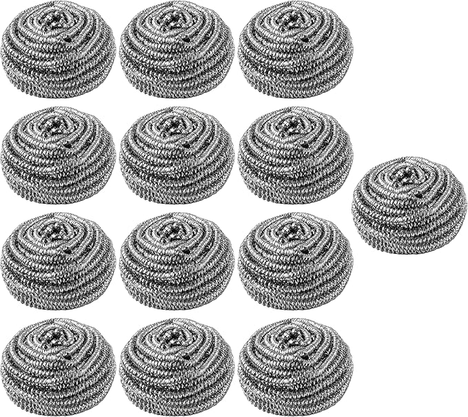 Stainless Steel Wool Scrubbers - Pack of 12 + 1 Extra | Flexible Metal Scouring Pads for Cleaning Kitchen Dishes, Pots, Pans, Ovens, Grills & Sinks (20g)