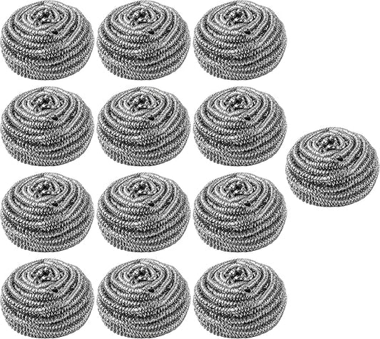 Stainless Steel Wool Scrubbers - Pack of 12 + 1 Extra | Flexible Metal Scouring Pads for Cleaning Kitchen Dishes, Pots, Pans, Ovens, Grills & Sinks (20g)