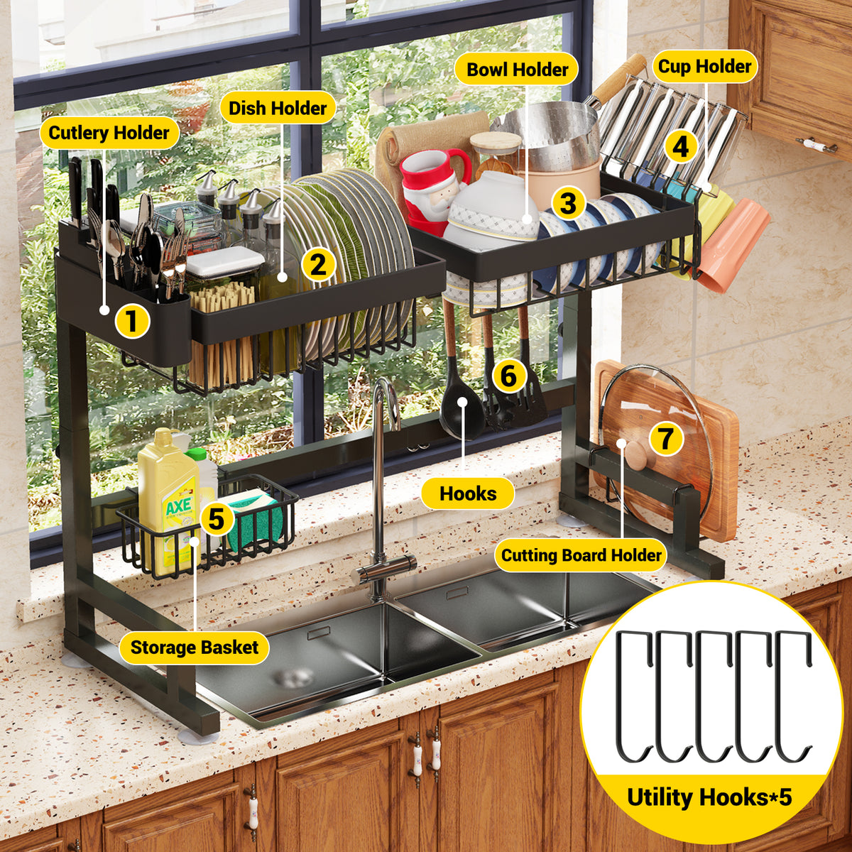 ilvvan Over Sink Dish Drying Rack (Expandable Height | All Products - Image 8