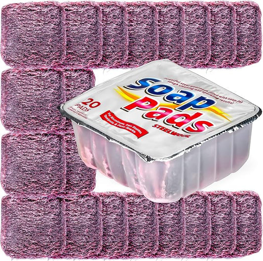 SteadMax 20 Pack Steel Wool Soap Pads, Pre-Soaped Metal Scouring Pads for Easy Cleaning of Dishes, Pans, Ovens and Pots