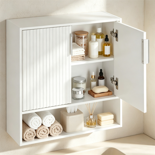 Wall Mounted Bathroom Cabinet, Modern Fluted Panel Storage Cabinet With Adjustable Shelf, 2-Door MDF Medicine Cabinet For Bathroom Kitchen Laundry Room Organization - Image 3