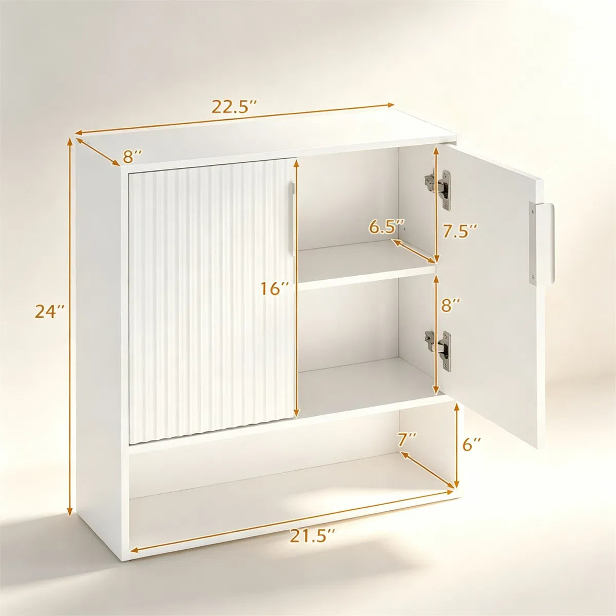 Wall Mounted Bathroom Cabinet, Modern Fluted Panel Storage Cabinet with Adjustable Shelf, 2-Door MDF Medicine Cabinet for Bathroom Kitchen Laundry Room Organization - Image 4